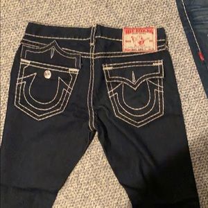 true religion white stitched dark wash jeans